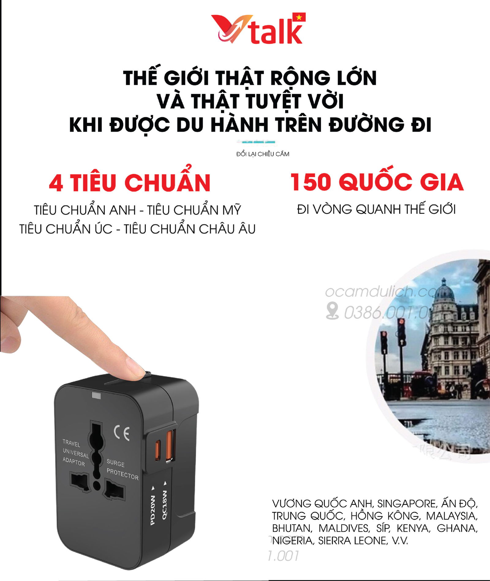 Củ Sạc nhanh Vihub F2 - Củ Sạc Du Lịch Đa Năng, Hỗ Trợ Sạc Nhanh, Có 1 Cổng USB Và 1 Type-C