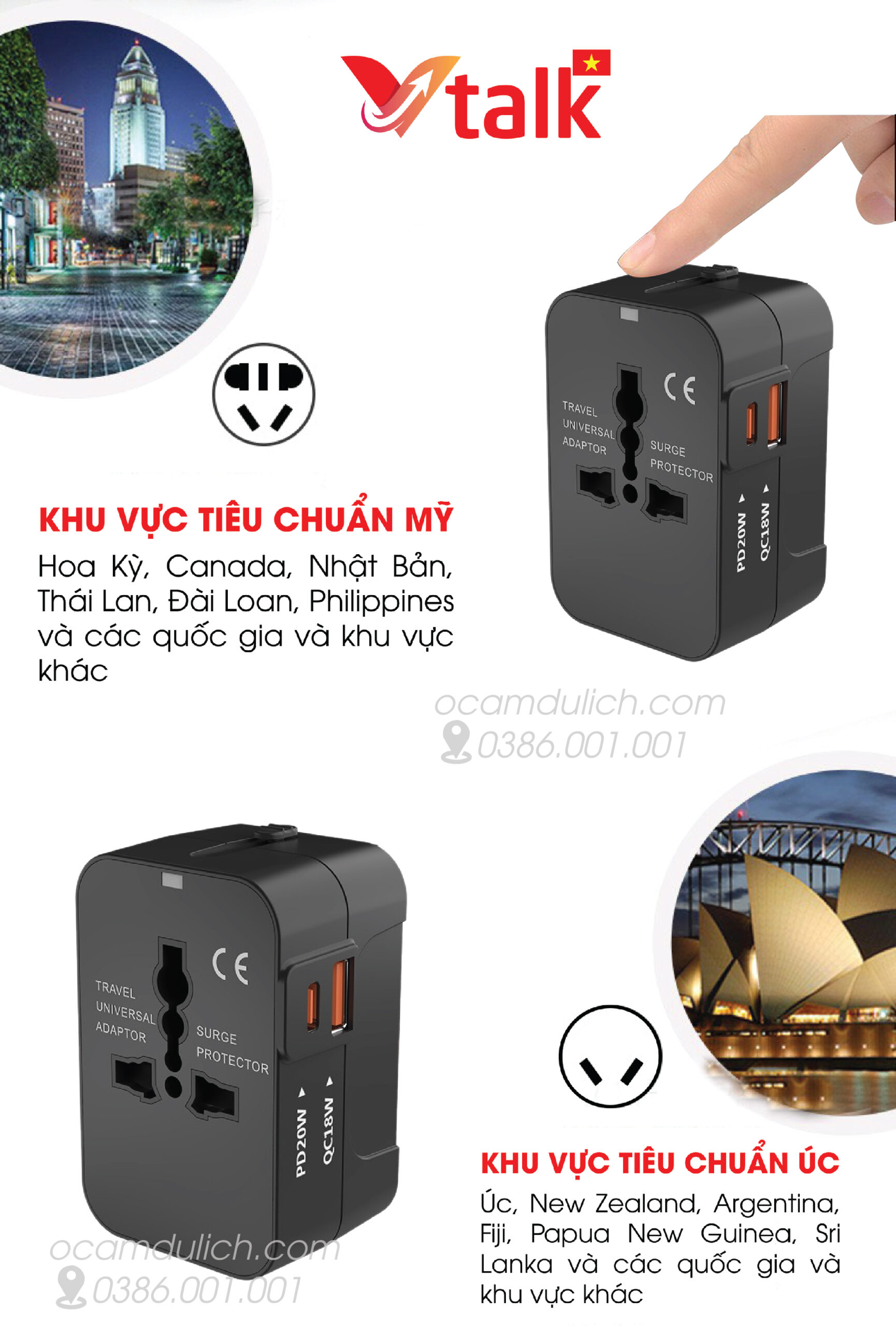 Củ Sạc nhanh Vihub F2 - Củ Sạc Du Lịch Đa Năng, Hỗ Trợ Sạc Nhanh, Có 1 Cổng USB Và 1 Type-C