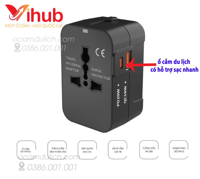 Củ Sạc nhanh Vihub F2 - Củ Sạc Du Lịch Đa Năng, Hỗ Trợ Sạc Nhanh, Có 1 Cổng USB Và 1 Type-C Củ Sạc nhanh Vihub F2 - Củ Sạc Du Lịch Đa Năng, Hỗ Trợ Sạc Nhanh, Có 1 Cổng USB Và 1 Type-C