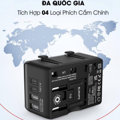 Củ Sạc nhanh Vihub F4 - Củ Sạc Du Lịch Đa Năng, Hỗ Trợ Sạc Nhanh, Có 2 Cổng USB Và 2 Type-C