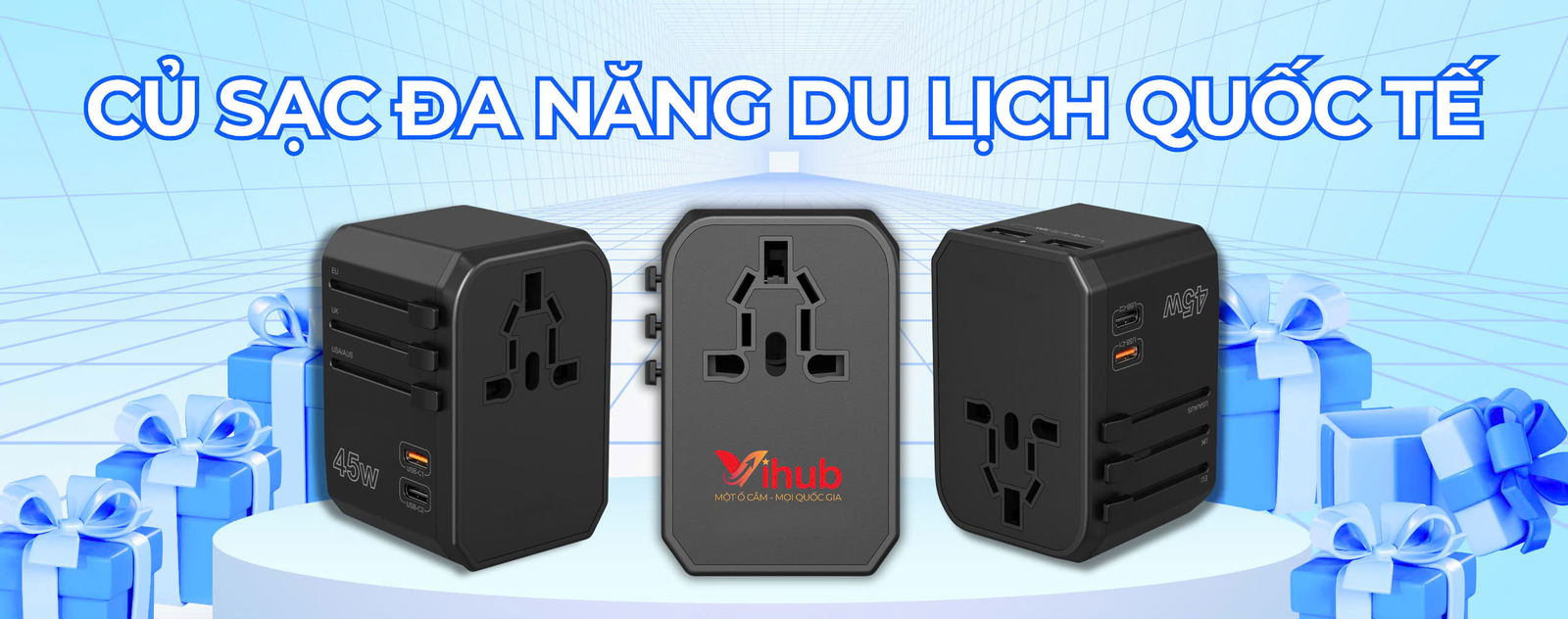 Củ Sạc Vihub F2 củ sạc đa năng du lịch quốc tế
