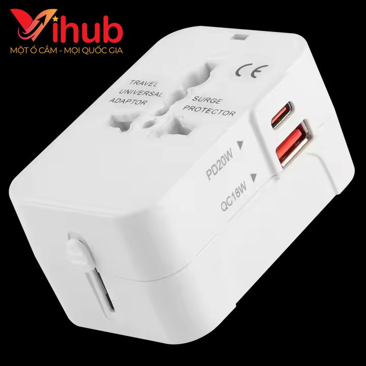 Củ Sạc Vihub F2 củ sạc đa năng du lịch quốc tế thương hiệu vihub