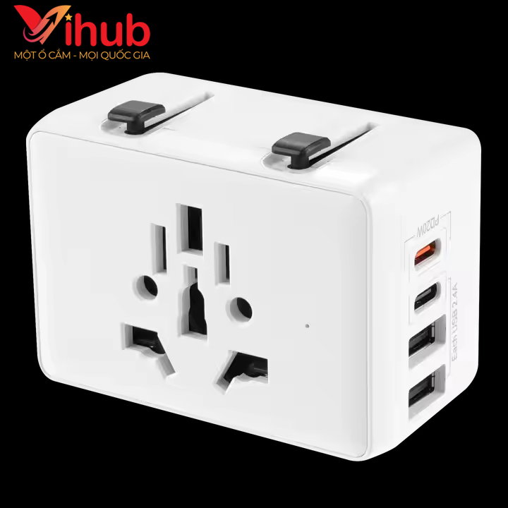 Củ Sạc Vihub F4 - Củ Sạc Du Lịch Đa Năng Có 2 Cổng USB Và 2 Type-C, Hỗ Trợ Sạc Nhanh