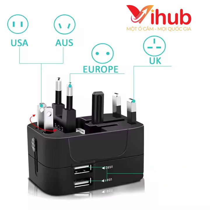 Củ Sạc Vihub F2 - Củ Sạc Du Lịch Đa Năng, Hỗ Trợ Sạc Nhanh